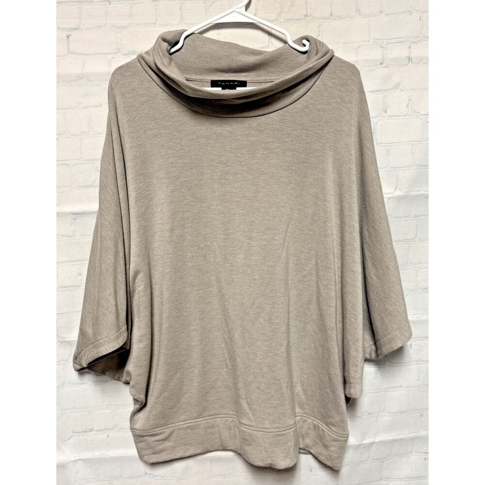 Tahari Tan Brown Cowl Neck Oversized Pullover Sweater Dolman Sleeve Medium
